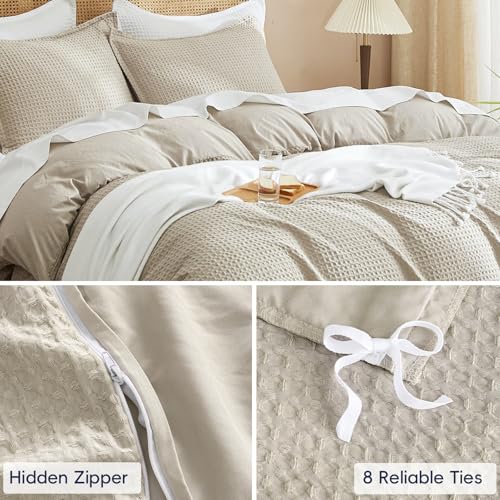 Waffle Weave Duvet Cover Set - Queen Size 3-Piece Honeycomb Bedding