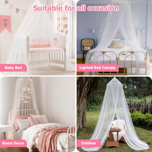Princess Bed Canopy with LED Fairy Lights & Glow in the Dark Stars - White
