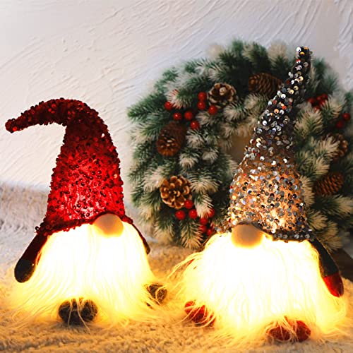 Lighted Christmas Gnomes Tabletop Decor - 12" LED Swedish Tomte Elves (2-Pack)
