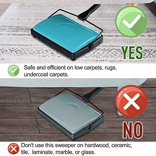Manual Carpet Sweeper for Pet Hair and Dust - Lightweight Hand Push Cleaner