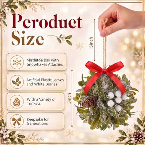 Wettarn 5-Inch Red Christmas Mistletoe Decor Kissing Ball Ornament - Classic Style