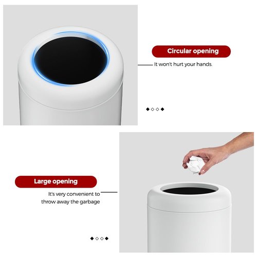 LEASYLIFE White Bathroom Trash can,10L/2.6GAL, Open Top Wastebasket Bin,Garbage Can for Bathroom,Living Room,Office,Kitchen,Bedroom,Hotel (White)