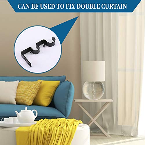 Heavy Duty Double Curtain Rod Brackets, 1 Inch & 5/8 Inch Holder Set (Black)