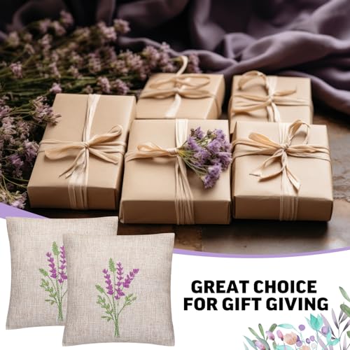 6-Pack Embroidered Linen Lavender Sachet Bags - 6x6 Inch Reusable Pouches