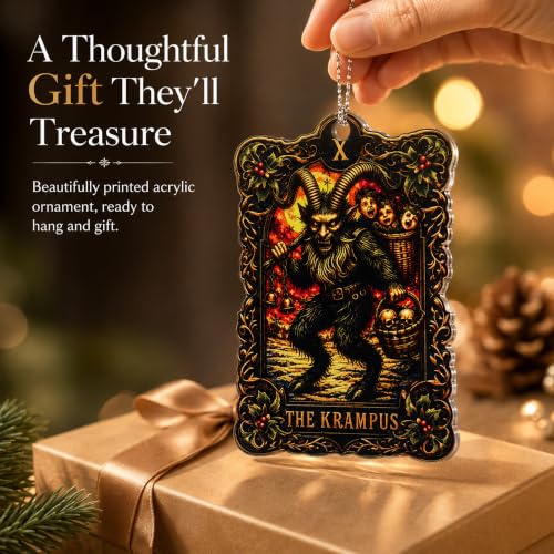 NELXI Krampus Ornament 4-Inch Acrylic, Halloween 13.10, Alpine Folklore Gothic Christmas Decor