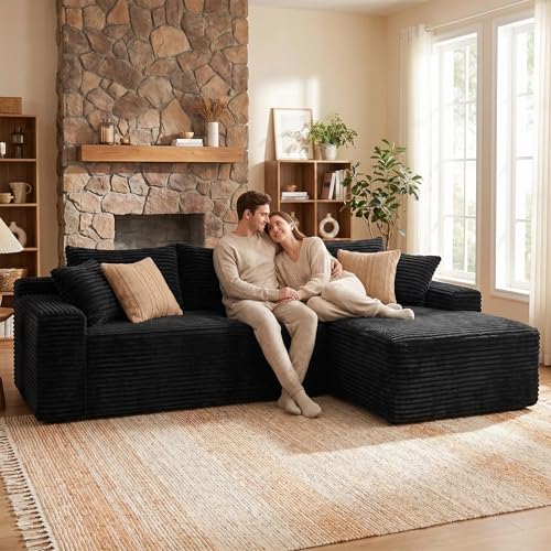 ERYE Black 95-Inch L-Shaped Modular Sectional Couch with Chaise Lounge – Right Facing