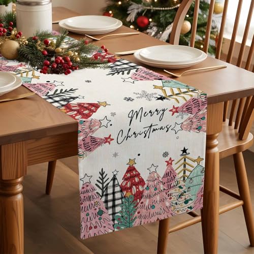 Ueplerts Light Pink Linen Christmas Table Runner 13 x 36 Inches Farmhouse Holiday Decor