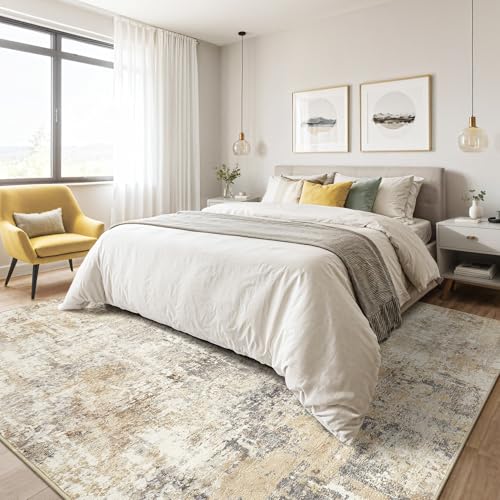 8x10 Washable Abstract Area Rug, Non-Slip Low Pile Modern Living Room Carpet