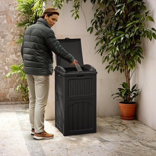 33 Gallon Outdoor Trash Can Waterproof Resin Garbage Bin for Patio Deck