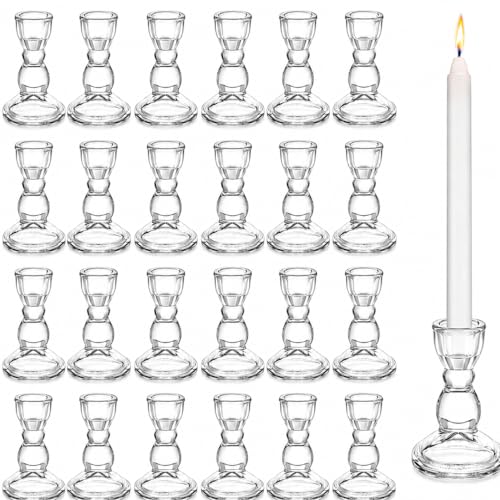 24 Pcs Taper Candle Holders Bulk Set 3.55''x2.56'' for Weddings & Home Decor