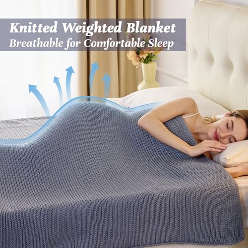 Knitted Weighted Blanket 60"x80" 15lbs - Bead-Free Cooling Throw Blanket - Light Grey