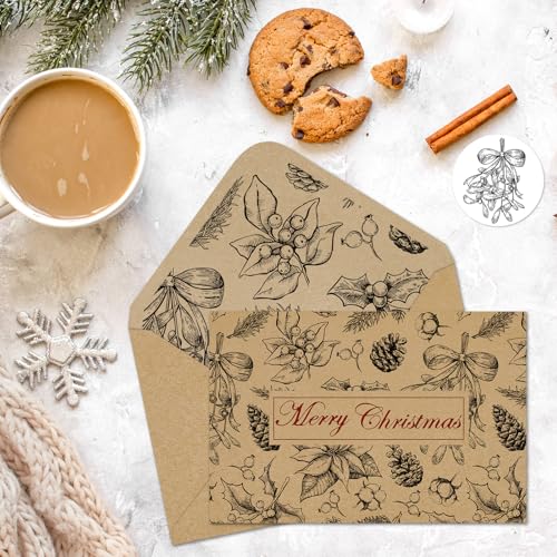 24 Pack Christmas Kraft Greeting Cards with Envelopes & Stickers - Holiday Note Cards