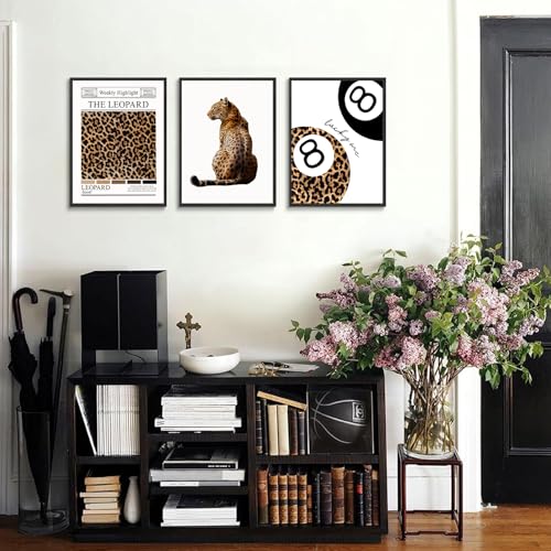 Leopard Wall Art Set of 3 Lucky 8 Ball Prints Preppy Room Decor