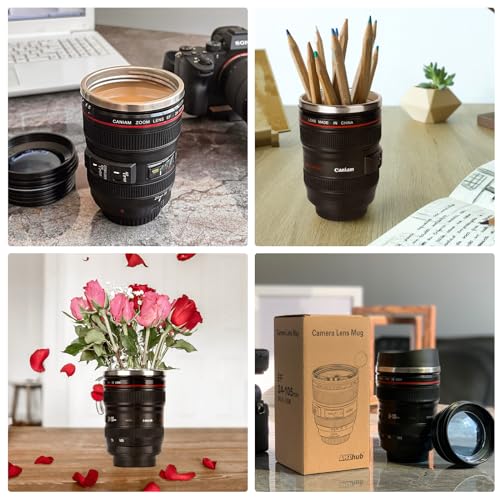 Blue Camera Lens Travel Coffee Mug Stainless Steel Thermos for Photographers