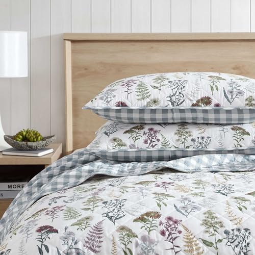 Reversible Twin Quilt Set - Cotton Floral Bedding with Sham