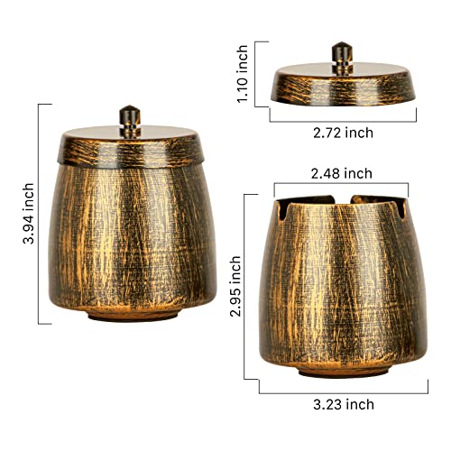 Small Retro Metal Ashtray with Lid - Windproof Outdoor Patio Ashtray