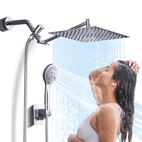 10" Dual Shower Head Combo with Handheld Spray and Adjustable Arm, Chrome