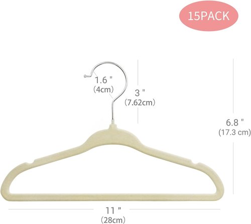 ManGotree Baby Velvet Clothes Hangers - Space-Saving Non-Slip Design | 15 Pack in Beige