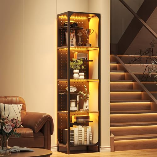 4-Tier LED Display Case with Pegboard Back, 59-Inch Tall Glass Shelf