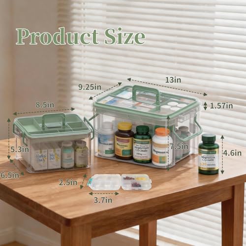 2-Pack Medicine Storage Box Set with Removable Tray and Handle