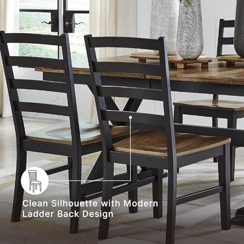 Modern Ladderback Dining Chairs Set of 2, Two-Tone Wood Kitchen Chairs