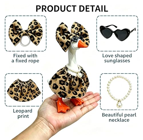 7-Inch Desk Goose Outfit Set with Leopard Dress, Bow, Sunglasses & Necklace