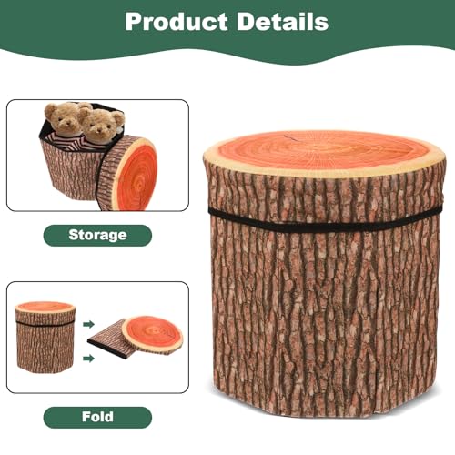 3-Piece Tree Stump Storage Ottoman Set, Folding Toy Box & Stool