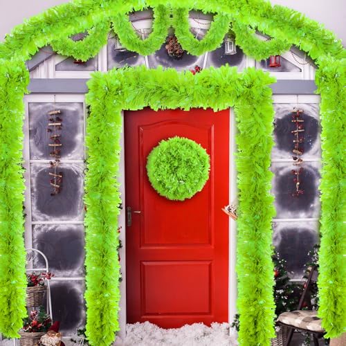 Lime Green Metallic Tinsel Garland - 131 Ft Glitter Twist Decor for Christmas