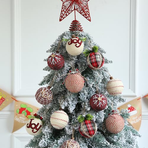 12 Piece Rustic Christmas Tree Ornaments - Farmhouse Burlap Decorations