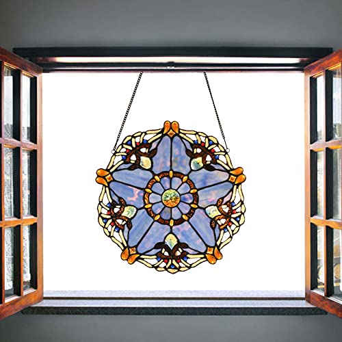 Handmade Stained Glass Window Panel - 12" Round with Star Design