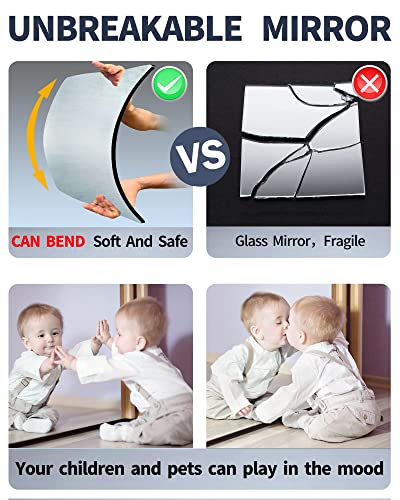 Shatterproof Acrylic Wall Mirror Tiles - 4 Pack 10x10 Self-Adhesive Mirror