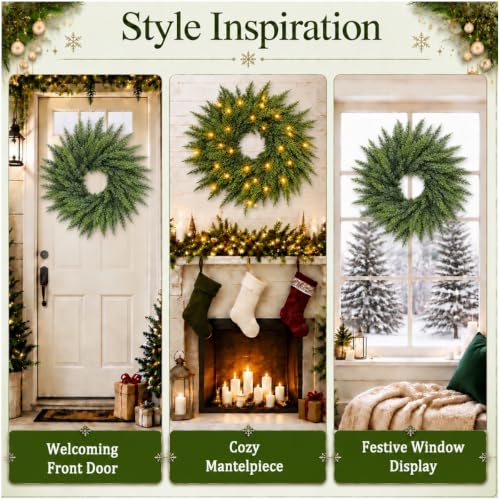 24-Inch Pre-Lit Christmas Wreath with 50 LED Lights for Front Door