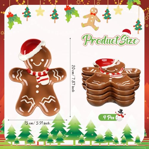 Brown Gingerbread Christmas Candy Plates, 4 Pcs Ceramic 5.91''