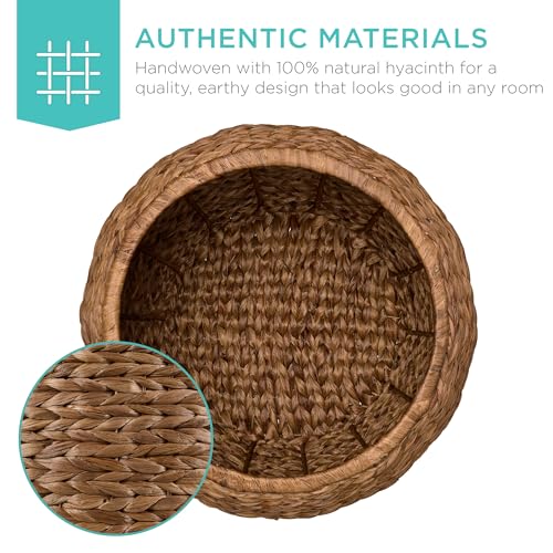 Handwoven Water Hyacinth Storage Basket with Lid, 17-Inch Organizer Tote