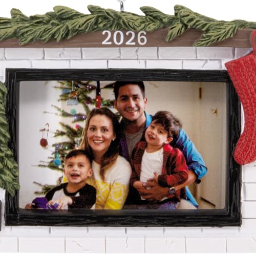 Hallmark Christmas Ornament Cozy Fireplace 2026 Photo Frame - Modern Mantle Version