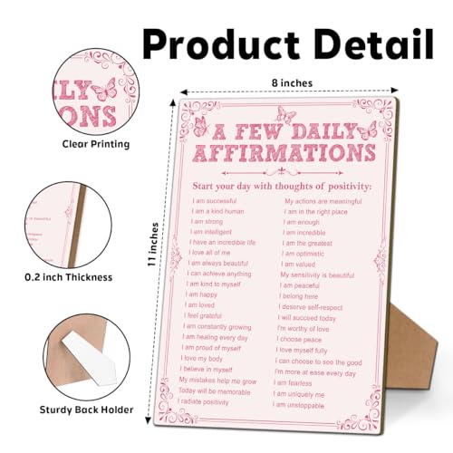 A Few Daily Affirmations Sign - 8x11 Wooden Desk Plaque with Stand, Pink Home & Office Decor