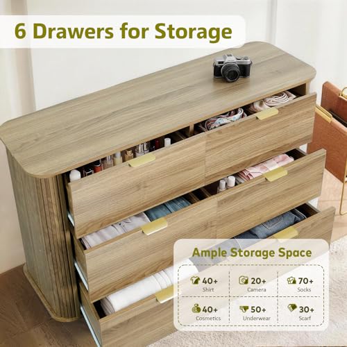 3-Piece Fluted Bedroom Furniture Set: 6-Drawer Dresser & 2 Nightstands