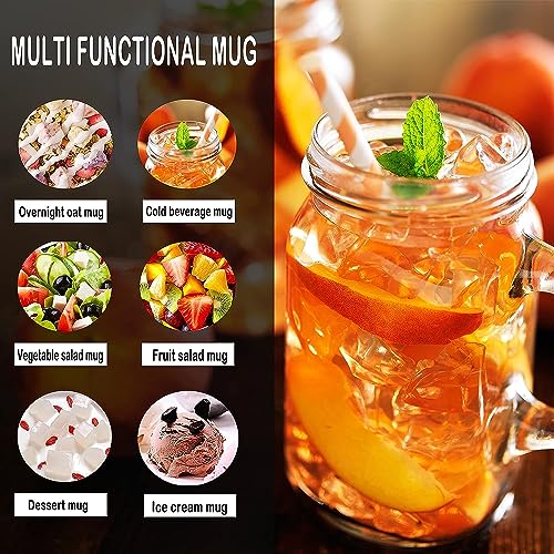 16oz Mason Jar Mugs with Handles and Lids - Set of 12 Glass Drinking Cups