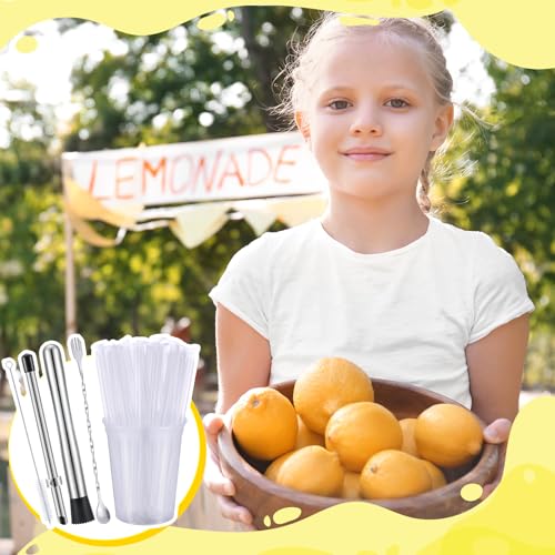 30oz Clear Plastic Lemonade Cups Set with Lids and Straws, 24-Pack