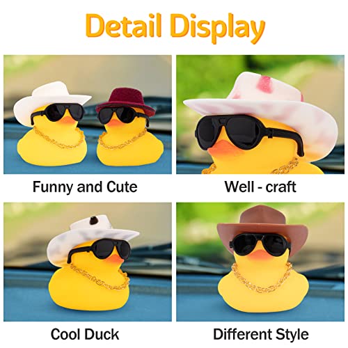 Wonuu Z-black Spots White Cowboy Hat Rubber Duck Car Ornament with Propeller Helmet