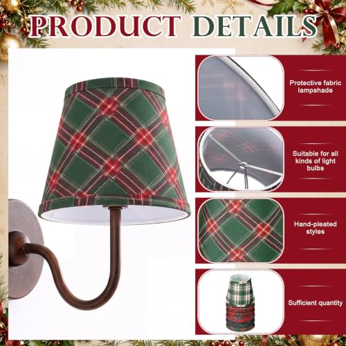 Fumete 6-Pack Christmas Tartan Plaid Clip-On Fabric Lamp Shades