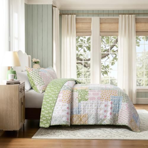Palassio 100% Cotton Queen Quilt Set - Reversible Floral Bedspread & Shams