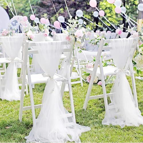 Chiffon Wedding Chair Sashes - 2 Pack Ivory White Draping Fabric