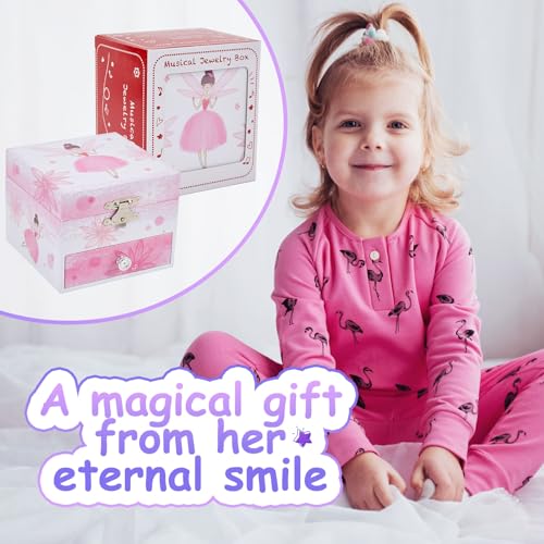 Musical Jewelry Box for Girls with Spinning Ballerina and Storage Drawer
