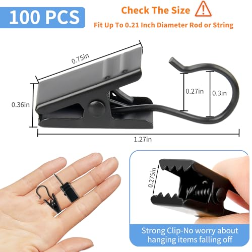100 Pack Black Curtain Clips with Hooks, Heavy-Duty Stainless Iron Hangers