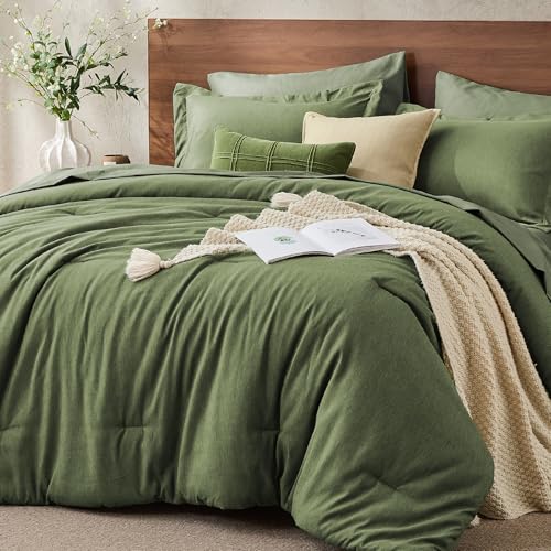 Queen 7-Piece Dark Green Comforter Set with Sheets & Shams