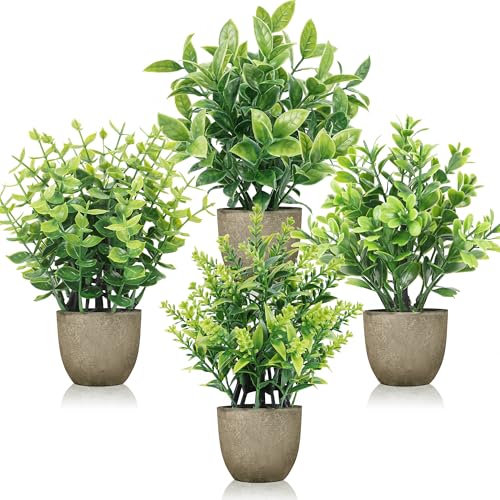 4-Pack Small Artificial Potted Plants for Shelf, Bathroom and Desk Decor