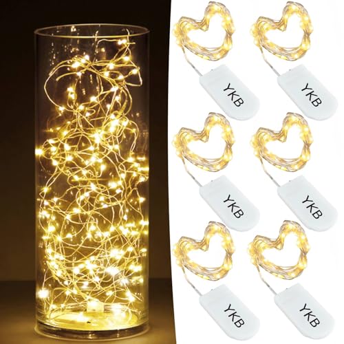 Warm White LED Fairy String Lights - 6 Pack Battery Powered Copper Wire (3.3ft)