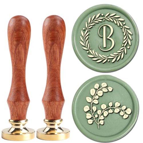 YOLAKIS YOLET-B Olive & Eucalyptus Wax Seal Stamp Set Brass Head Wedding Party