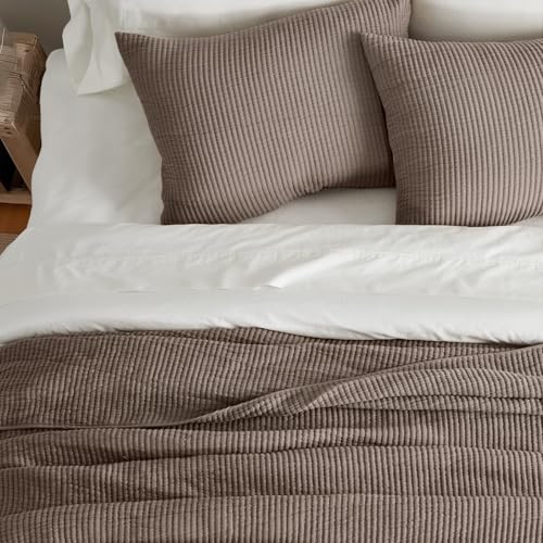 EverGrace Oversized Cotton Ribbed Matelassé Coverlet Set, King, Mocha Brown